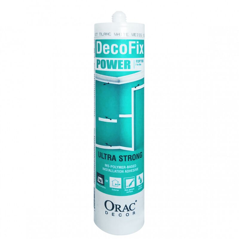 DecoFix Power Colle d'installation Cartouche 290 ml Orac Decor FDP700 pour moulure en extérieure en les espaces humides - blanc