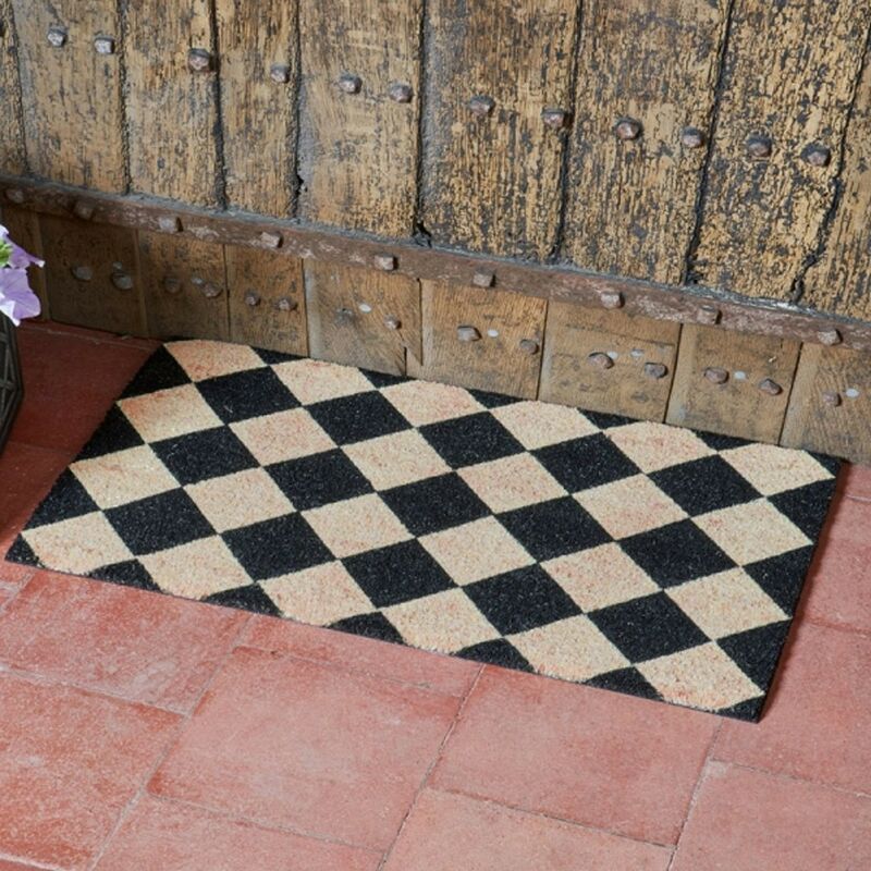 Black Checked Traditional Patterned Doormat Coir PVC Back - Smart Garden
