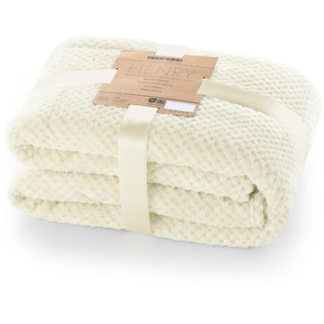 DecoKing- Coperta in microfibra, pile morbido, Tessuto, 170 x 210 cm, Beige