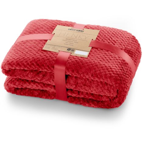 DecoKing- Coperta in microfibra, pile morbido, Tessuto, 70 x 150 cm, Rosso