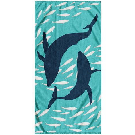 DecoKing Telo mare grande 90 x 180 cm cotone spugna velluto asciugamano blu scuro bianco Dolphin
