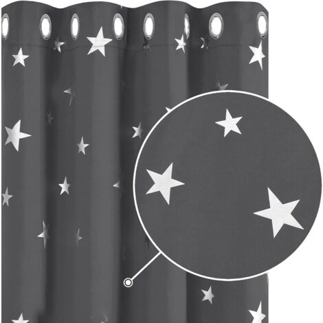 Deconovo Blickdicht Vorhang Verdunkelungsvorhang Sterne, 2er Set,140x229 cm(BreitexHöhe), Grau Weiß - Grau Weiß