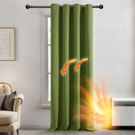 Deconovo Blickdichte Gardinen mit Ösen Verdunkelungsvorhänge Wohnzimmer, 214x132 cm(HöhexBreite), Apfelgrün, 1 Stück