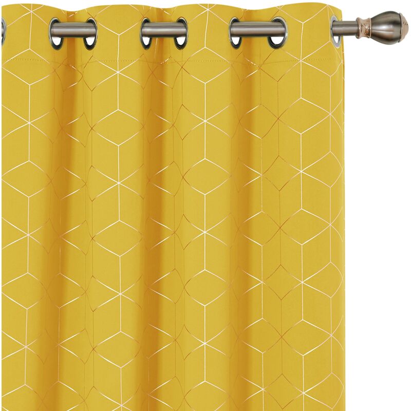 Deconovo Functional Blackout Curtains, Eyelet Curtains, Gold Diamond Printed Thermal Insulated Curtains for Childrens Bedroom, 46 x 54 Inch(Width x