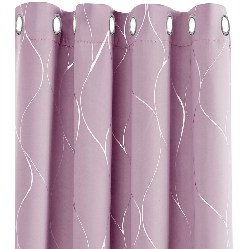 Deconovo Eyelet Blackout Curtains with Silver Wave Line Foil Printed Patterns 2 Panels 52 x 72 Inch Baby Pink - Baby Pink
