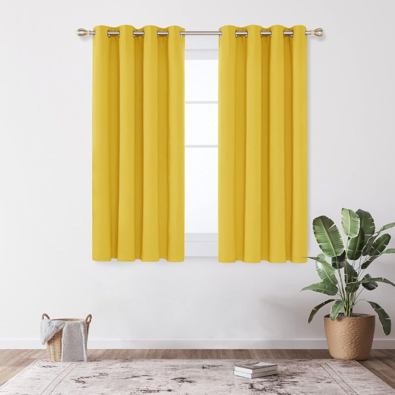 Thermal Insulated Eyelet Blackout Curtains 2 Panels 46 x 63 Inch Mellow Yellow - Mellow Yellow - Deconovo