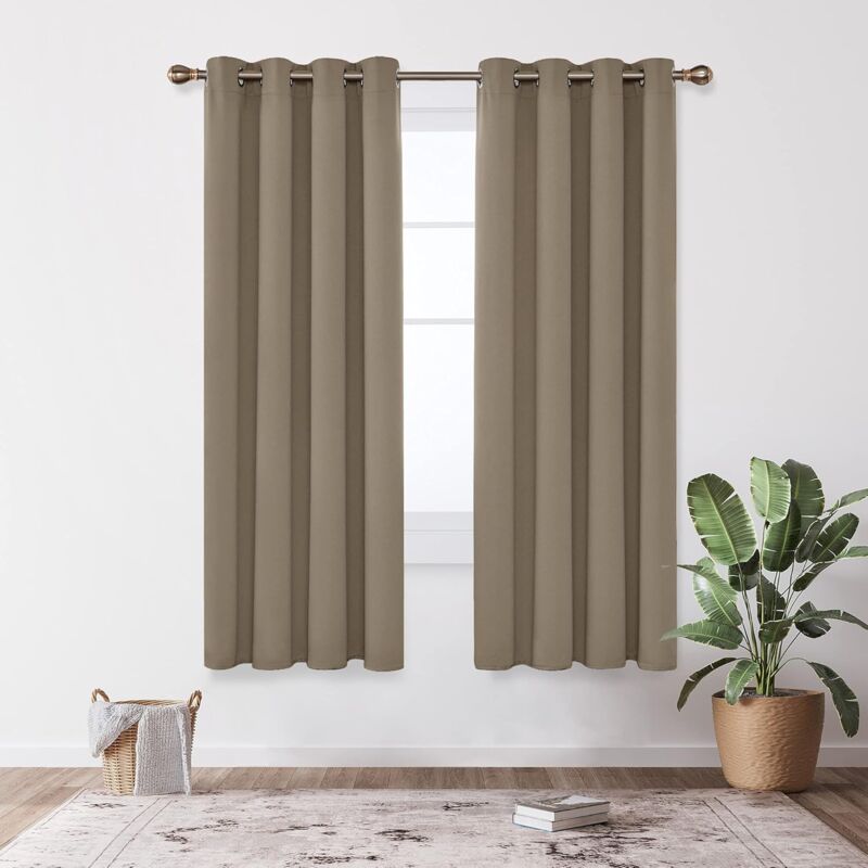 Deconovo - Eyelet Energy Saving Blackout Curtains with Ring top 2 Panels 52 x 63 Inch Taupe - Taupe