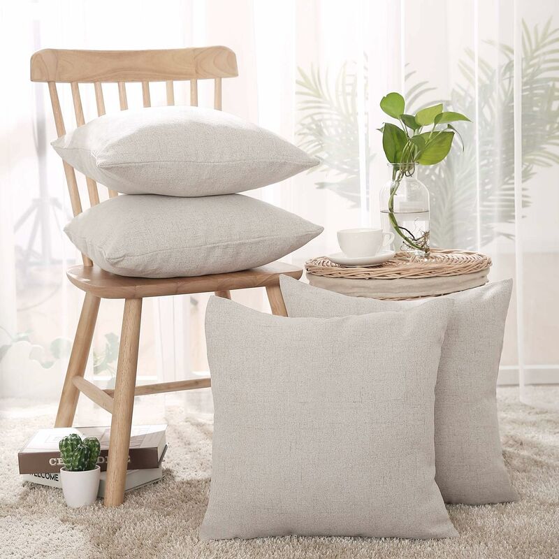 Deconovo - Lot de 4 Housse de Coussin Canapé Effet Lin Doux 45×45 cm Decoration Canapé Chambre Beige - Beige