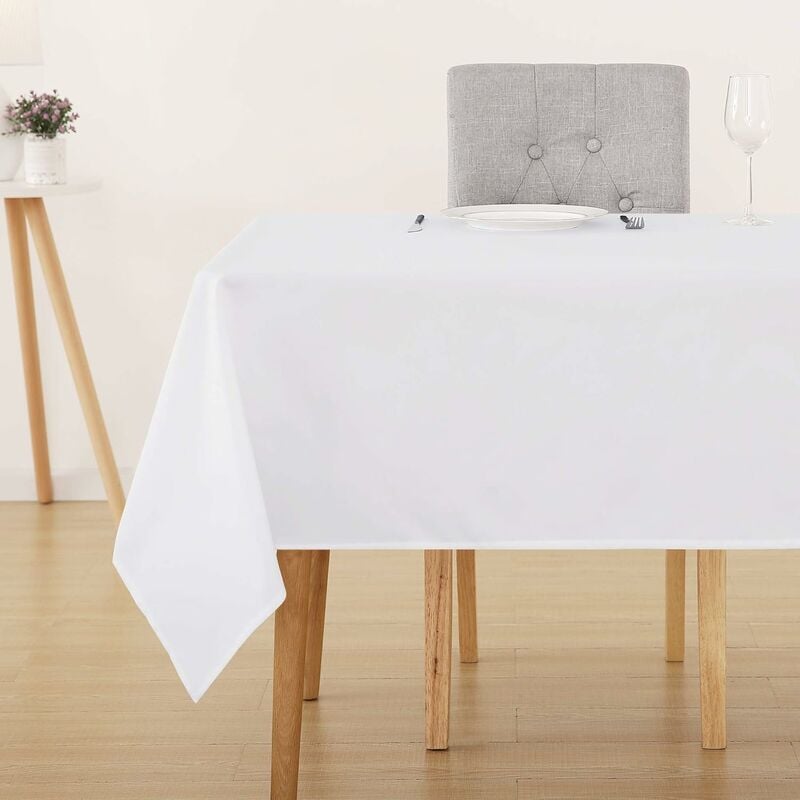 deconovo lot de 1 nappe de table rectangulaire imperméable, 130x160 cm, blanc - blanc