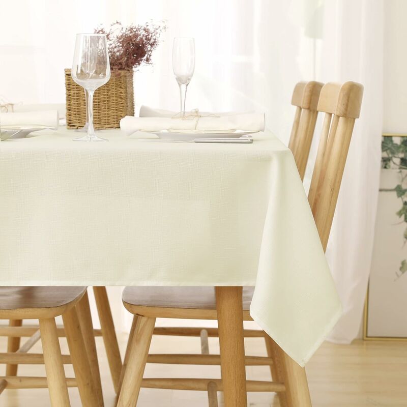 deconovo nappe imperméable rectangulaire effet lin pour table de jardin, 1pieces, 130x280 cm, beige - beige