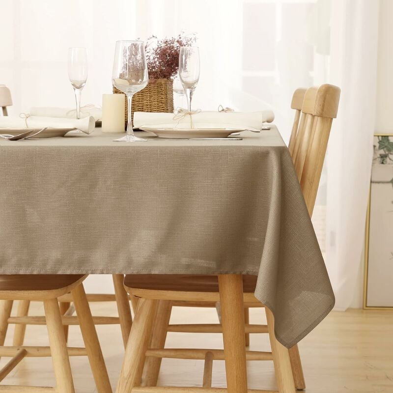 nappe imperméable rectangulaire effet lin pour table de jardin, 1pieces, 140x240 cm, taupe - taupe - deconovo