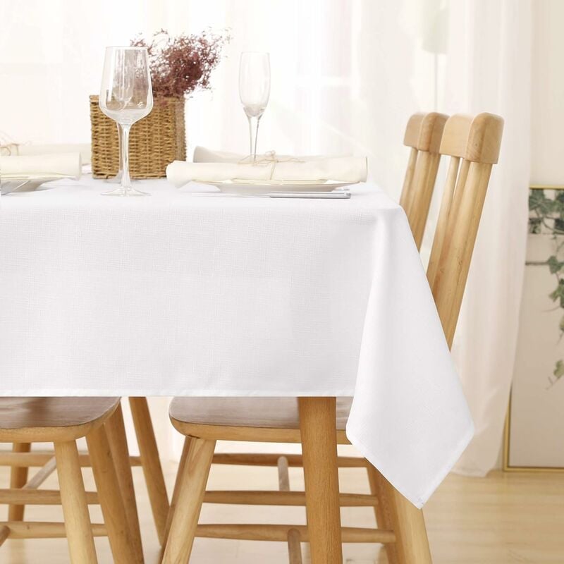 nappe imperméable rectangulaire effet lin pour table de jardin, 1pieces, 140x200 cm, blanc - blanc - deconovo