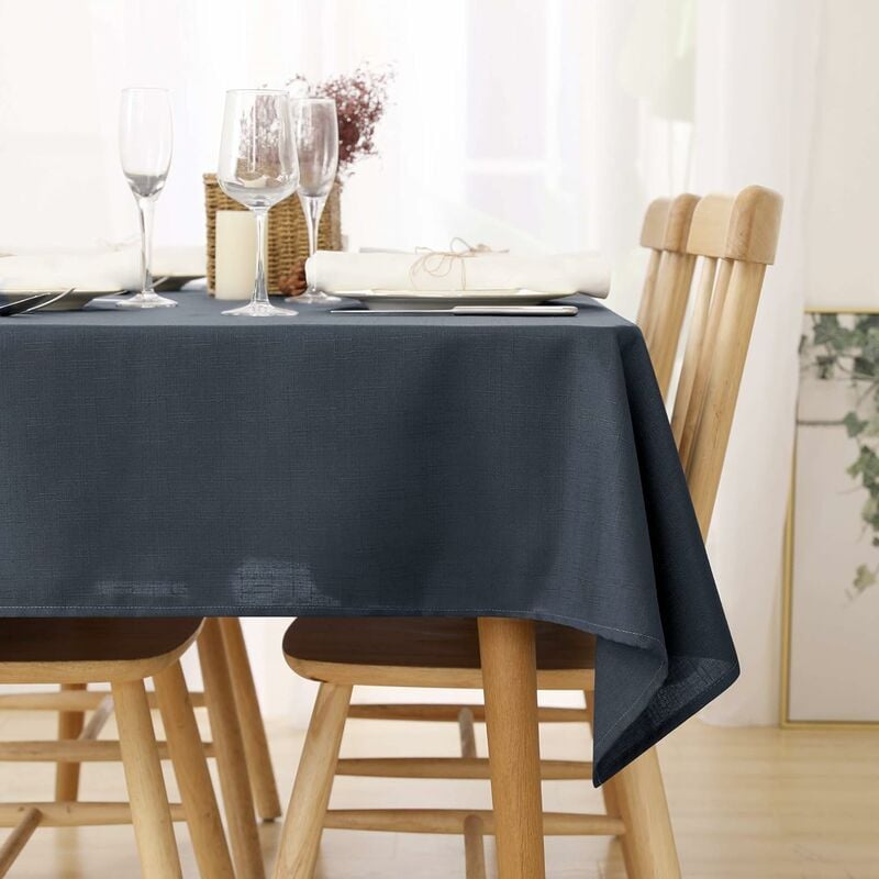 nappe imperméable rectangulaire effet lin pour table de jardin, 1pieces, 140x240 cm, gris fonce - gris fonce - deconovo