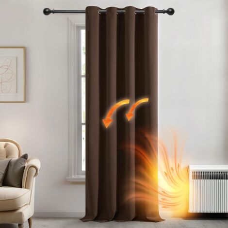Deconovo Thermoisolierter Verdunkelungsvorhang mit Ösen, 132,1 x 213,4 cm, Braun, 1 Stück
