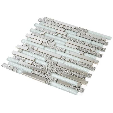 Decoon – Mosaïque alu et verre pour sol – Plaques 0.8 cm d'épaisseur – Couleur noir et blanc – Pour murs de salle de bains et cuisines