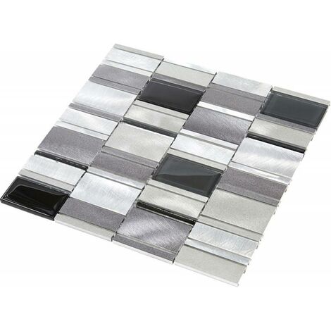 Decoon – Mosaïque en alu et verre gris 30x30cm – Résistante à l'eau et à l'humidité – Pour murs et crédences – Design contemporain