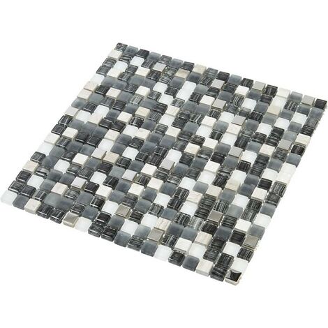 Decoon – Mosaïque en pierre et verre 30 x 30 cm – Tesselles carrées 1.5 x 1.5 cm – Pour salle de bains et cuisine – Pose facile sur surfaces lisses