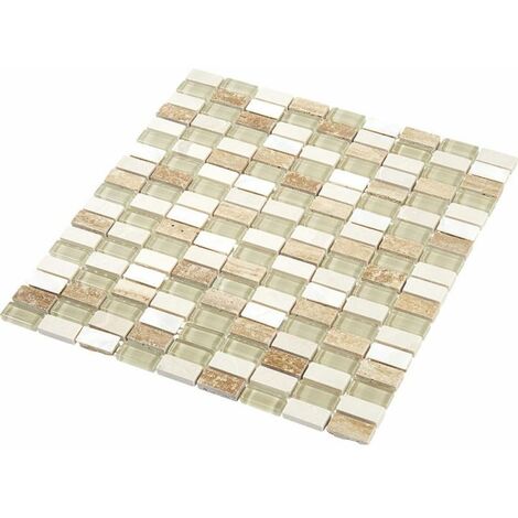 Decoon – Mosaïque Pierre et verre beige 1.5 x 3 cm – Adaptée pour espaces humides – Transforme votre intérieur avec éclat