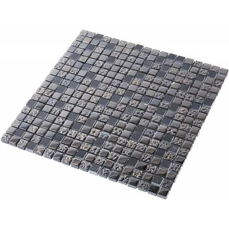 Decoon – Mosaïque en pierre et verre noire 1.5 x 1.5 cm – Pour murs intérieurs – Finition chromée pour salle de bains et cuisine