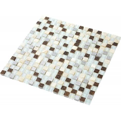 Decoon – Mosaïque en verre et pierre nacrée 30 x 30 cm – Tesselles 1.5 x 1.5 cm – Pour murs de douche et baignoire – Décor original et éclat irisé