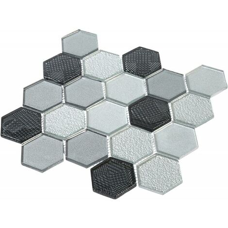 Decoon – Mosaïque en verre hexagonale mix gris 26.8 x 30 cm – Résistante aux projections d'eau – Pour salle de bains et cuisine