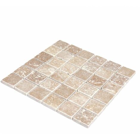 Decoon – Mosaïque travertin Noce 4,8x4,8 cm – Plaque 30x30 cm – Épaisseur 1 cm – Pour crédence cuisine et habillage mur salle de bains