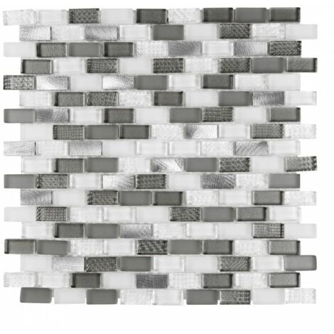 Decoon – Mosaïque verre et alu 30 x 30 cm – Résistante à l'humidité et aux rayures – Pose facile sur surfaces planes – Blanc et gris