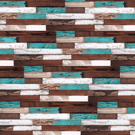 Decoon – Plaquette de parement en bois de bateau recyclé 0,98 m2 – Couleurs marron et turquoise – Pour décoration intérieure et extérieure