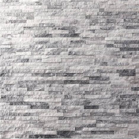 Decoon – Plaquette de parement quartzite blanc et noir 0,468 m2 – Dimensions variables – Pour murs intérieurs – Assemblage de lames de pierre
