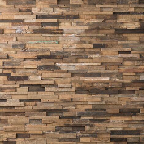 Decoon – Plaquette de parement en teck recyclé 1,16 m2 – Aspect bois vieilli – Pour murs intérieurs – Reliefs variés et couleurs naturelles