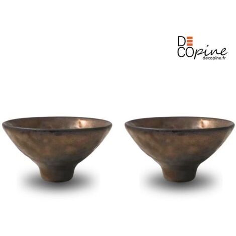 Decopine Lot de 2 bols en céramique faits main 12,5 x 6,5 cm – Brun foncé – env. 260 ml