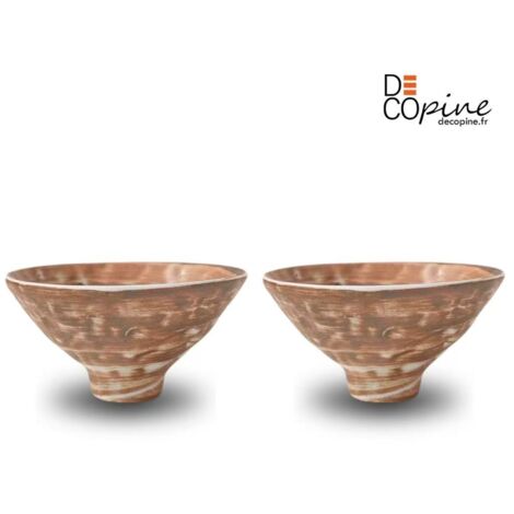 Decopine Lot de 2 bols en céramique faits main 12,5 x 6,5 cm – Finition marron marbré – env. 260 ml