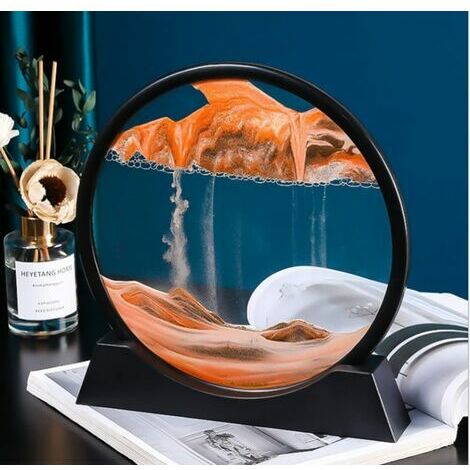 Décor d'art de Sable en Mouvement, Coulant Sable Peinture 3D ​, Rond en Verre Cadre De Sable Sablier Décoration, pour la Maison de Chambre à Coucher de Bureau(Size:Petit,Color:Jaune)