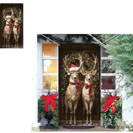 DÉCOR DE NOËL - Bannière de Porte Suspendue, Toile de Fond de Noël (Élan, 200x90cm)