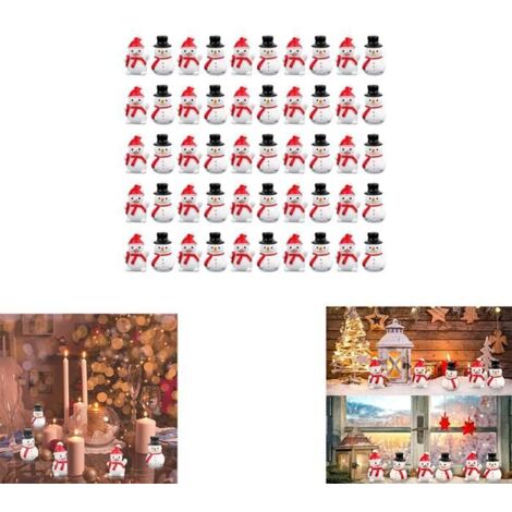 Décor de Noël : Mini Bonhomme de Neige en Résine, Figurine Miniature avec Chapeau, Lot de 50 Pièces