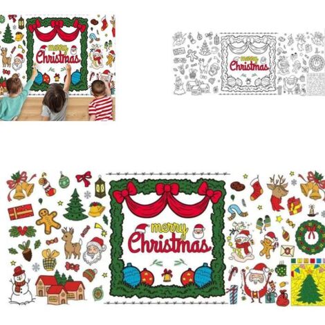 DÉCOR DE NOËL Nappe de Table à Colorier, Affiche à Colorier, Décoration de Table, Cadeau, Activités Festives
