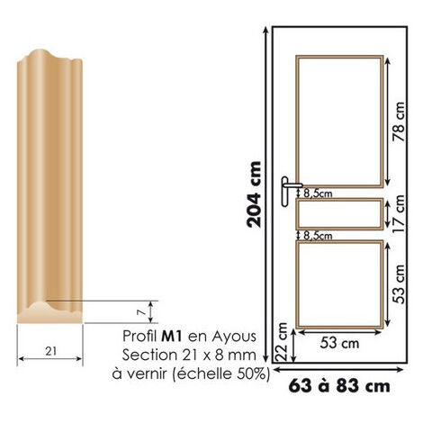 Décor de porte : kit 3 panneaux droits à vernir
