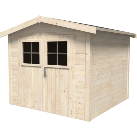 Décor Et Jardin – Abri de jardin bois 229x233cm – Surface utile 5,07 m² – Épaisseur madriers 19 mm – Double porte vitrée avec serrure – Toiture en feutre bitumeux
