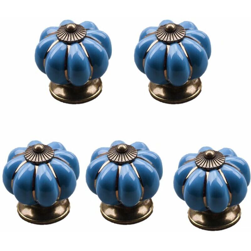 Decor Lot De 5 Poignées De Tiroir Vintage En Céramique En Forme De Citrouille 40x40mm(Diamètre x Hauteur) - Bleu
