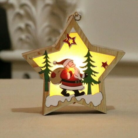 Décor lumineux de Noël en bois lampe LED lumière ornement suspendu accessoires de décoration Pentacle père Noël