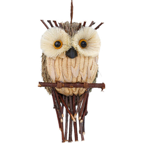 Décor mural champêtre hibou en fibres naturelles pour mariage et maison rustique artisanat français