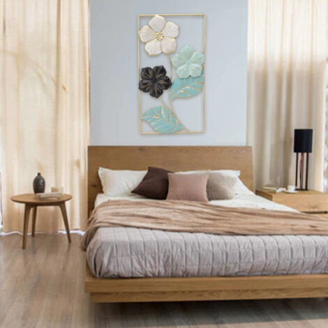 Décor mural métal, Élément floral nordique moderne, Décor moderne wall mounted pour salon et TV, Art mural en fer chic et élégant pour votre maison