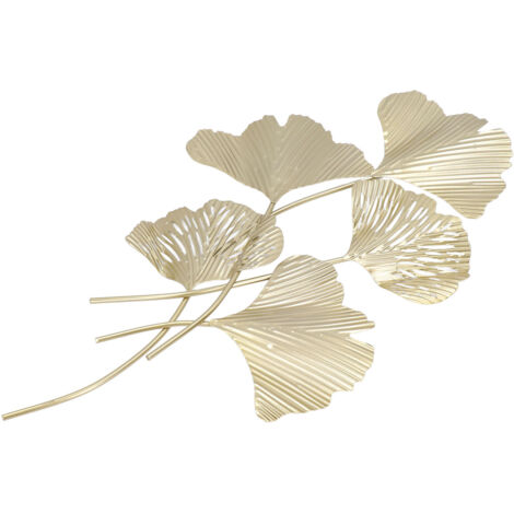 Décor mural métal feuilles de ginkgo 3D pour salon bureau, sculpture murale en fer forgé