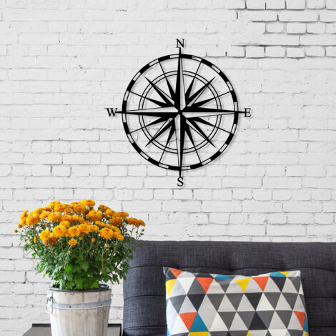 Décor mural moderne en métal noir Compass ornement minimaliste suspendu pour la maison