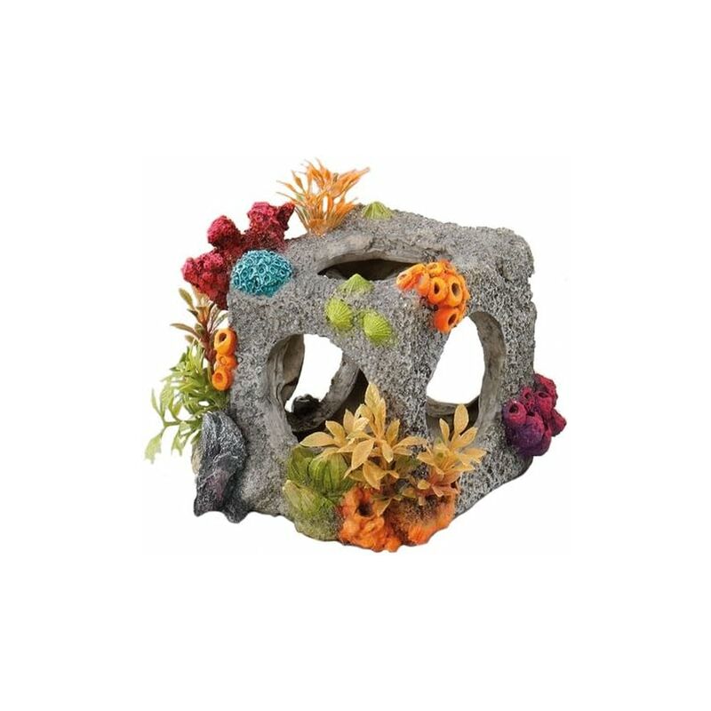 Décor pour Aquarium en Polyrésine Cube Habitat Taille 11 x 11 x 10 cm