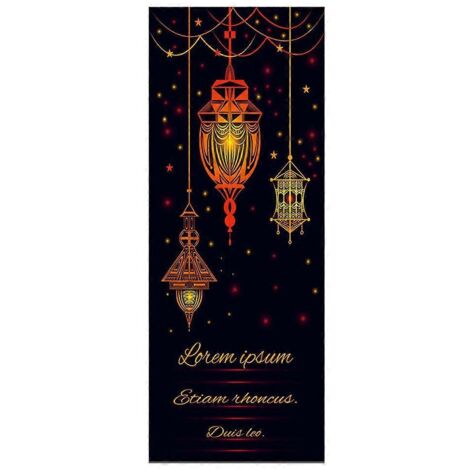 Décor Ramadan Eid Mubarak – Sticker mural 3D Lanterne, PVC imperméable autocollant, papier peint porte, murale sans colle.
