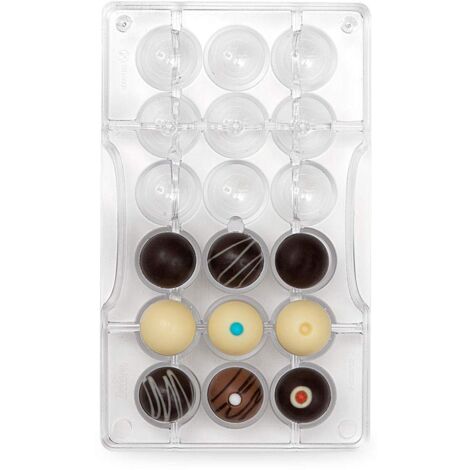 Decora 0050152 Stampo Professionale Cioccolato Mezza Sfera con Foro, 18 cavità da Ø25 x h12,5 mm, Policarbonato