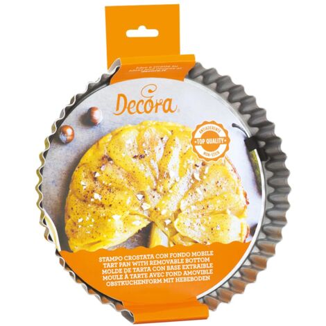 Decora, 0070018 Stampo per Crostata con Fondo Mobile in Acciaio Antiaderente, Tonda Ø 28 X 3,5 cm, Rende facile Sformare i Dolci, Design Professionale