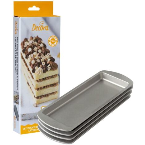 Decora 0070032 Set 4 Stampi Antiaderenti Rettangolari per Torte a Strati Multicolor, 25,5 X 10,5 X 2 h Cm. Confezione da 4 pezzi.