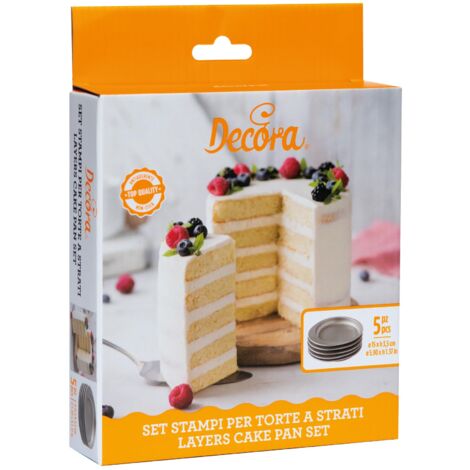 Decora 0070033 Set 5 Stampi Antiaderenti Tondi per Torte a Strati Multicolor, Ø 15 X 2 h Cm. Confezione da 5 pezzi.